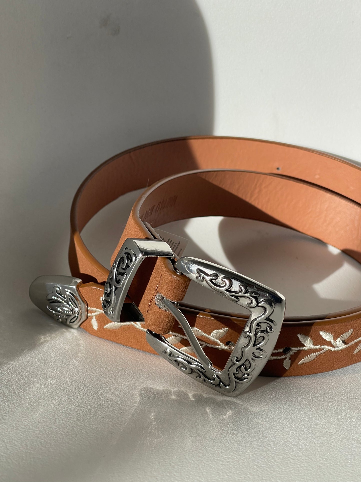 Caroline Western Velvet Floral Embroidery Belt In Brown Silver