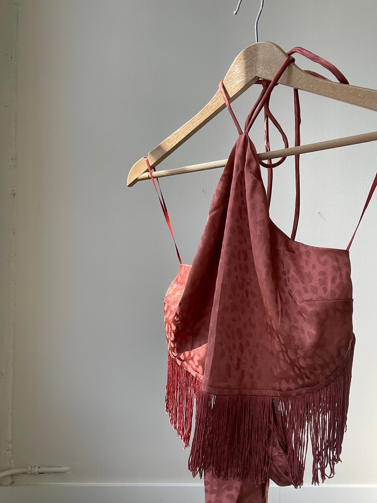 Margaret Fringe Halter Top In Brown Brick