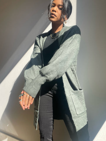 Mercury Balloon Sleeve Cardigan Sweater In Forest