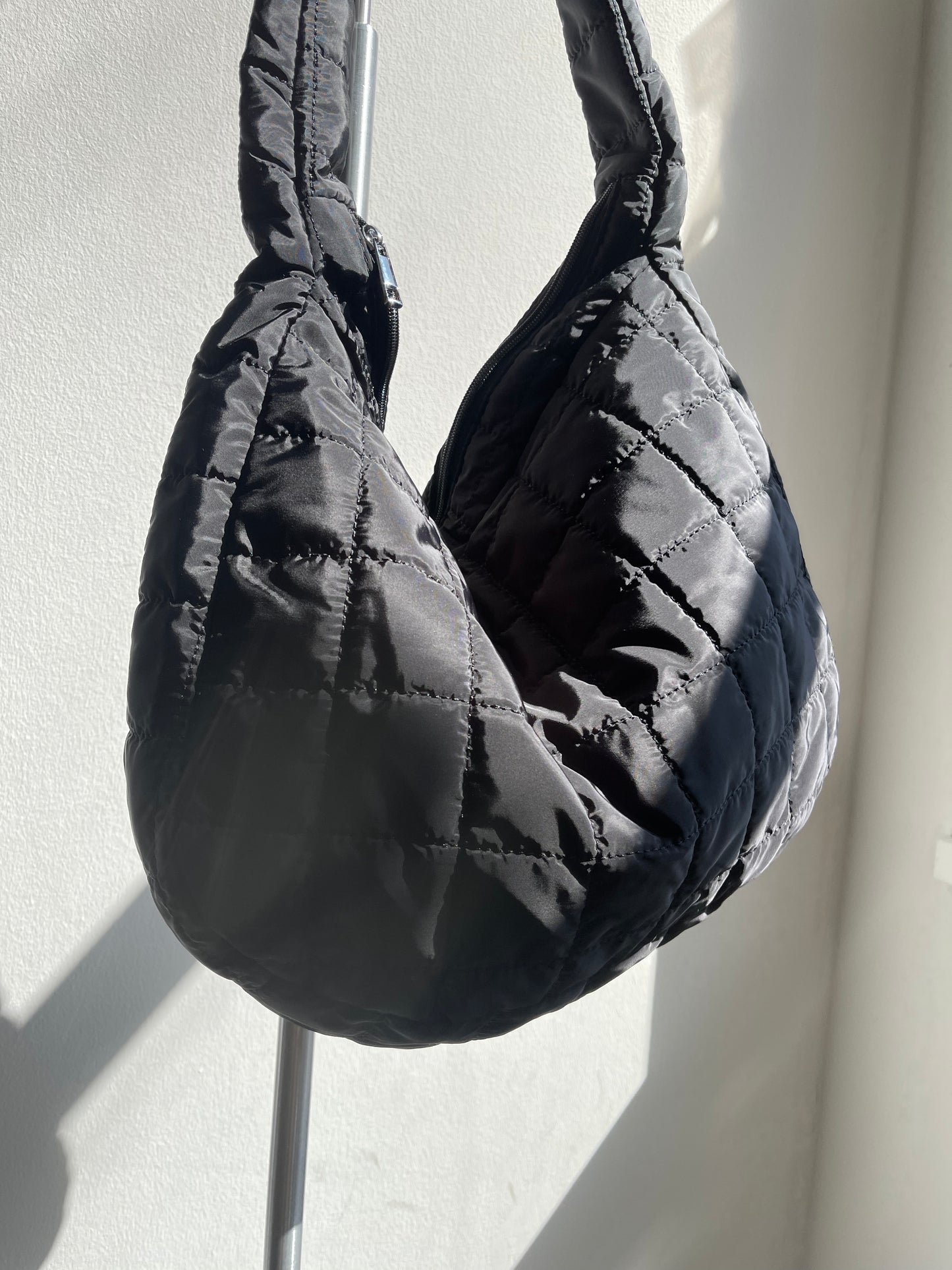 Claudia Quilted Puffer Hobo Lounge Bag In Black