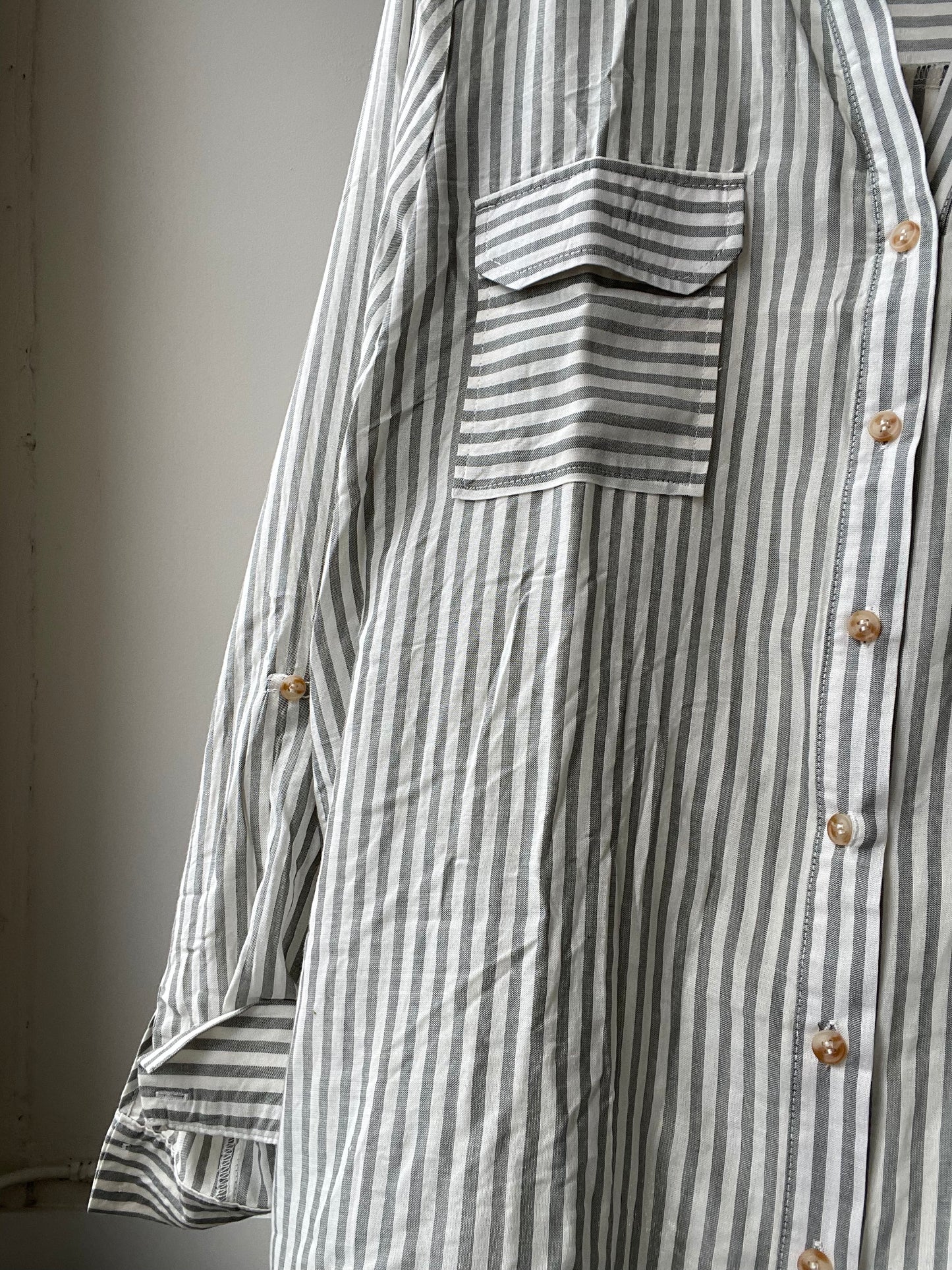 Rachel Oversized Striped Button Down Shirt In Olive