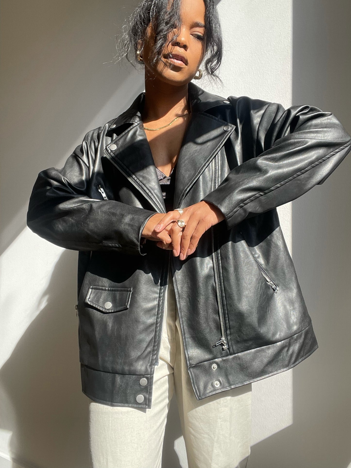 K.A. Oversized Biker Jacket In Jet Black