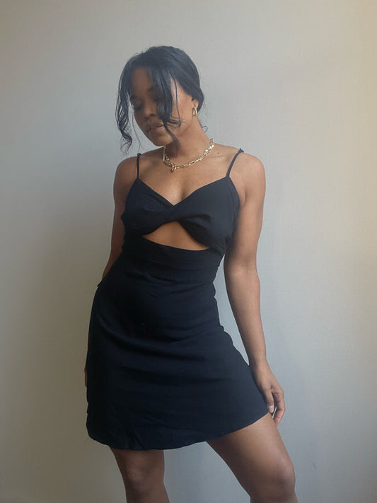 Claire Twist Front Cutout Mini Dress In Black