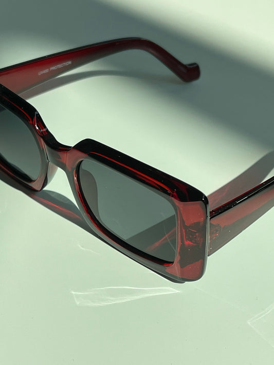 Melody Retro Square Sunglasses In Ruby Red