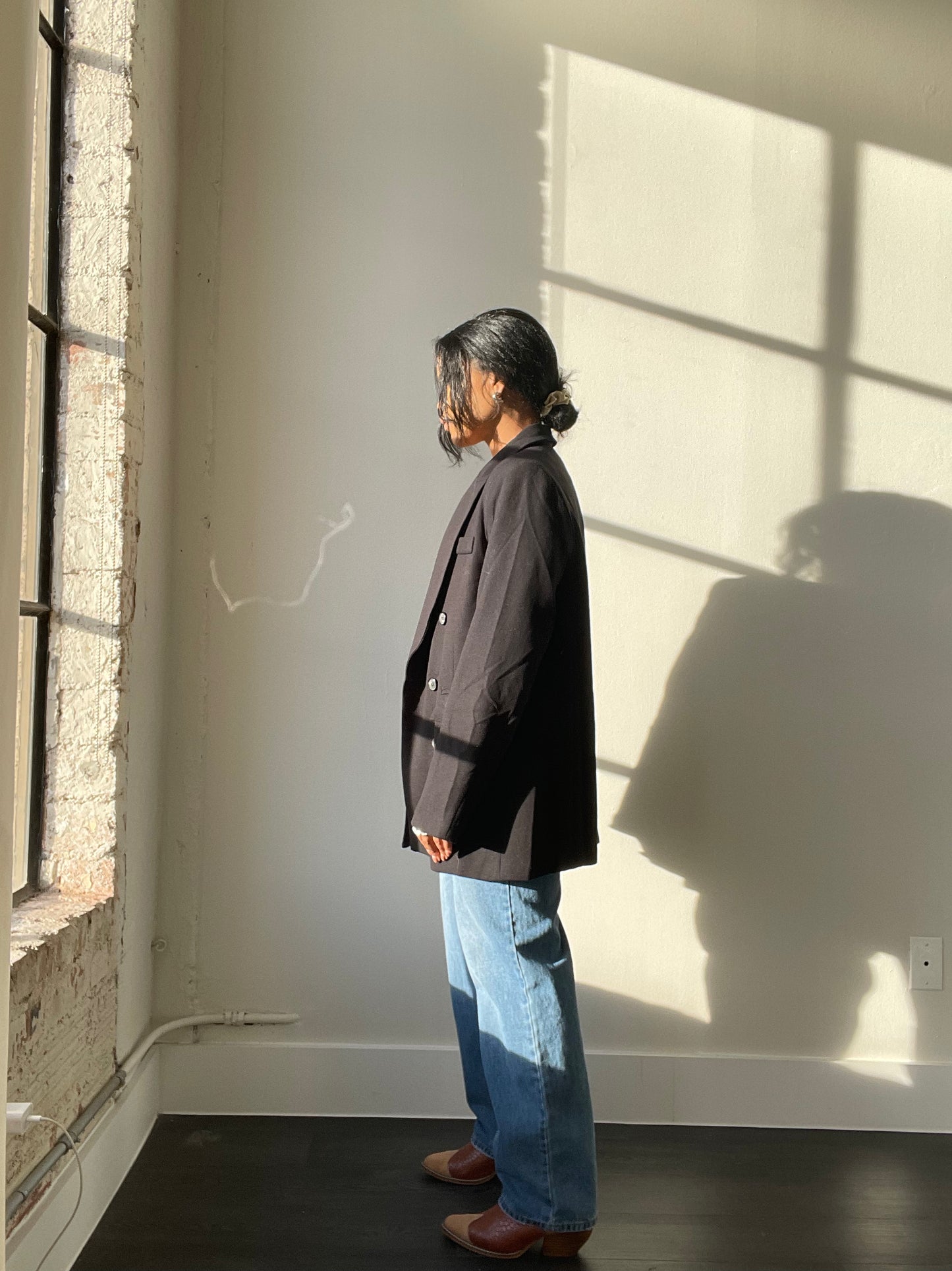 Grant 80s Style Oversized Blazer In Black