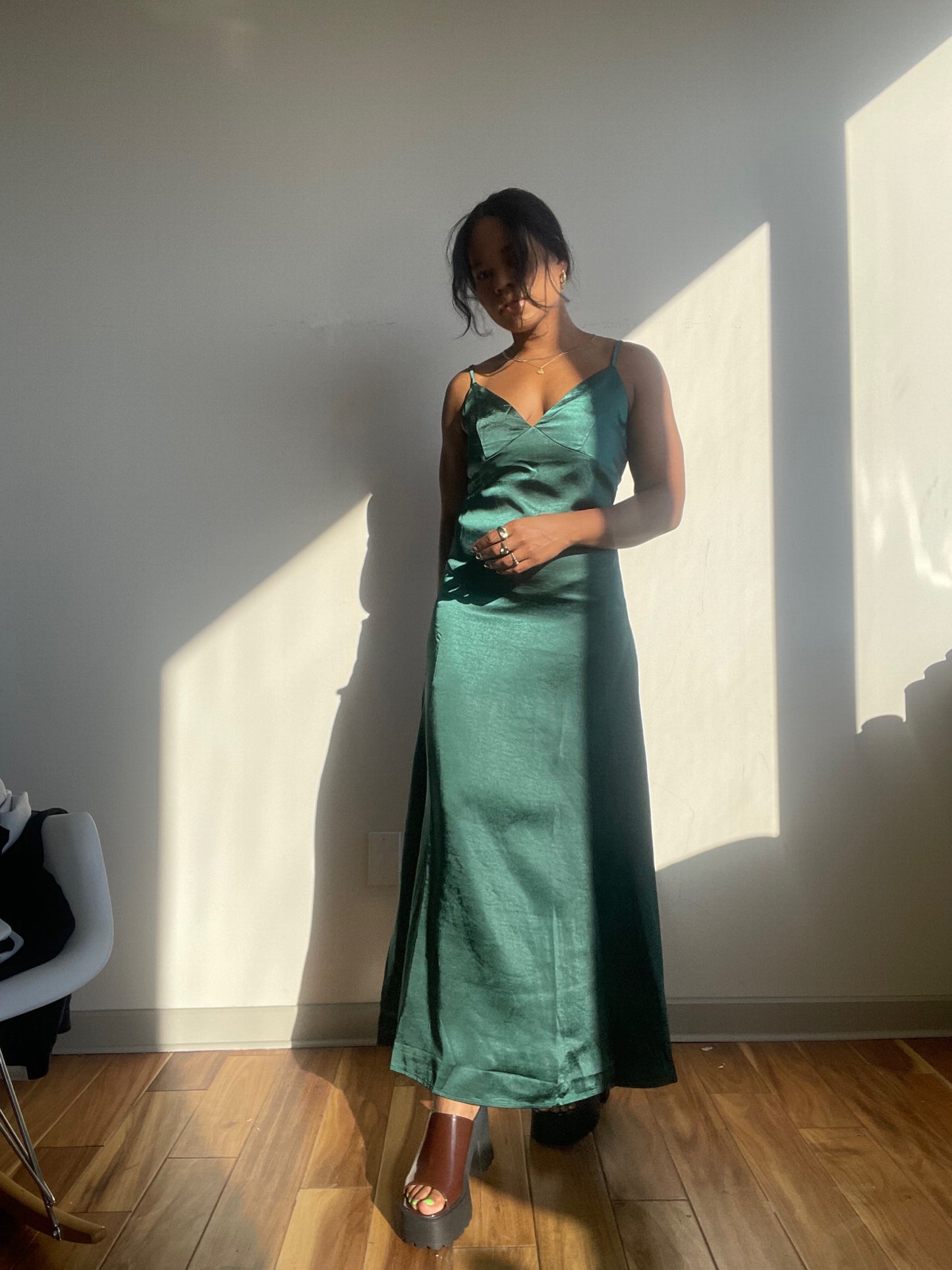 Dakota Satin Maxi Dress In Forest Green