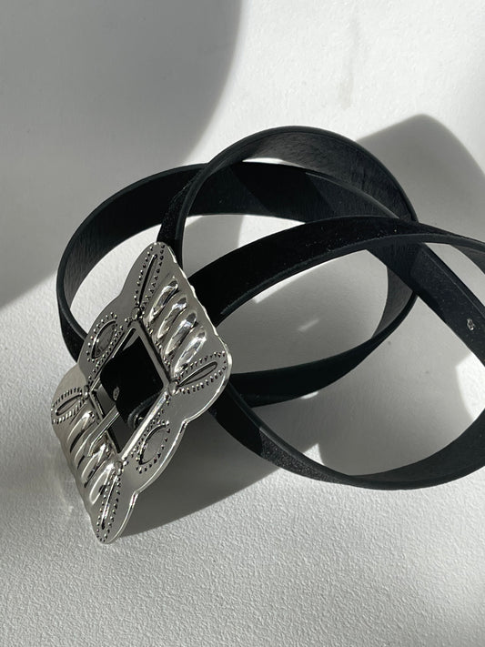 Danny Western Velvet Square Bucket Belt In Black Silver