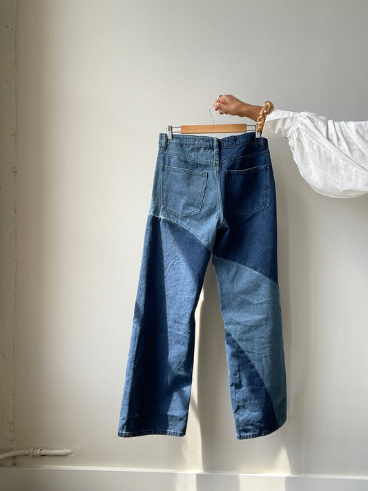 Sky Jumbo Swirl Color Block Straight Leg Blue Jean