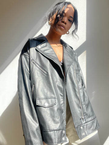 K.A. Oversized Biker Jacket In Jet Black