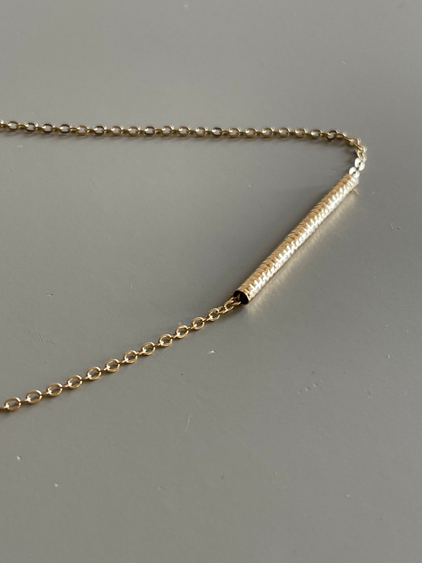 Single Hammered Tube Bar Necklace In Gold