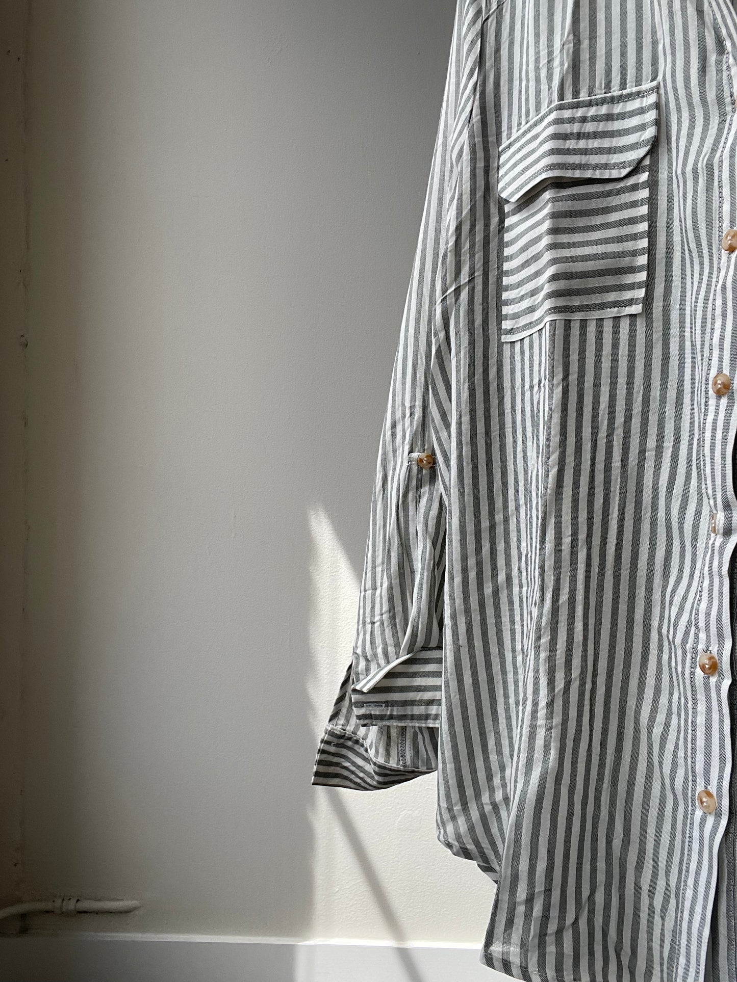 Rachel Oversized Striped Button Down Shirt In Olive