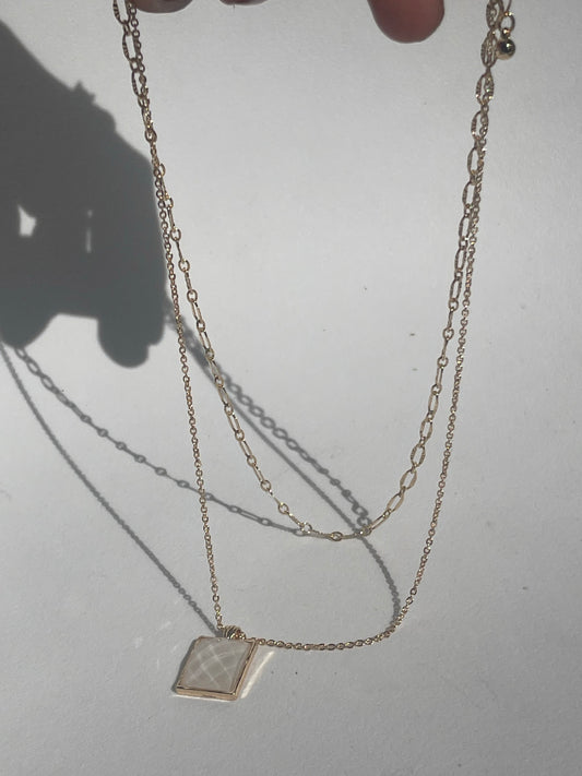 Diane Square Drop Layered Necklace In Cream & Gold