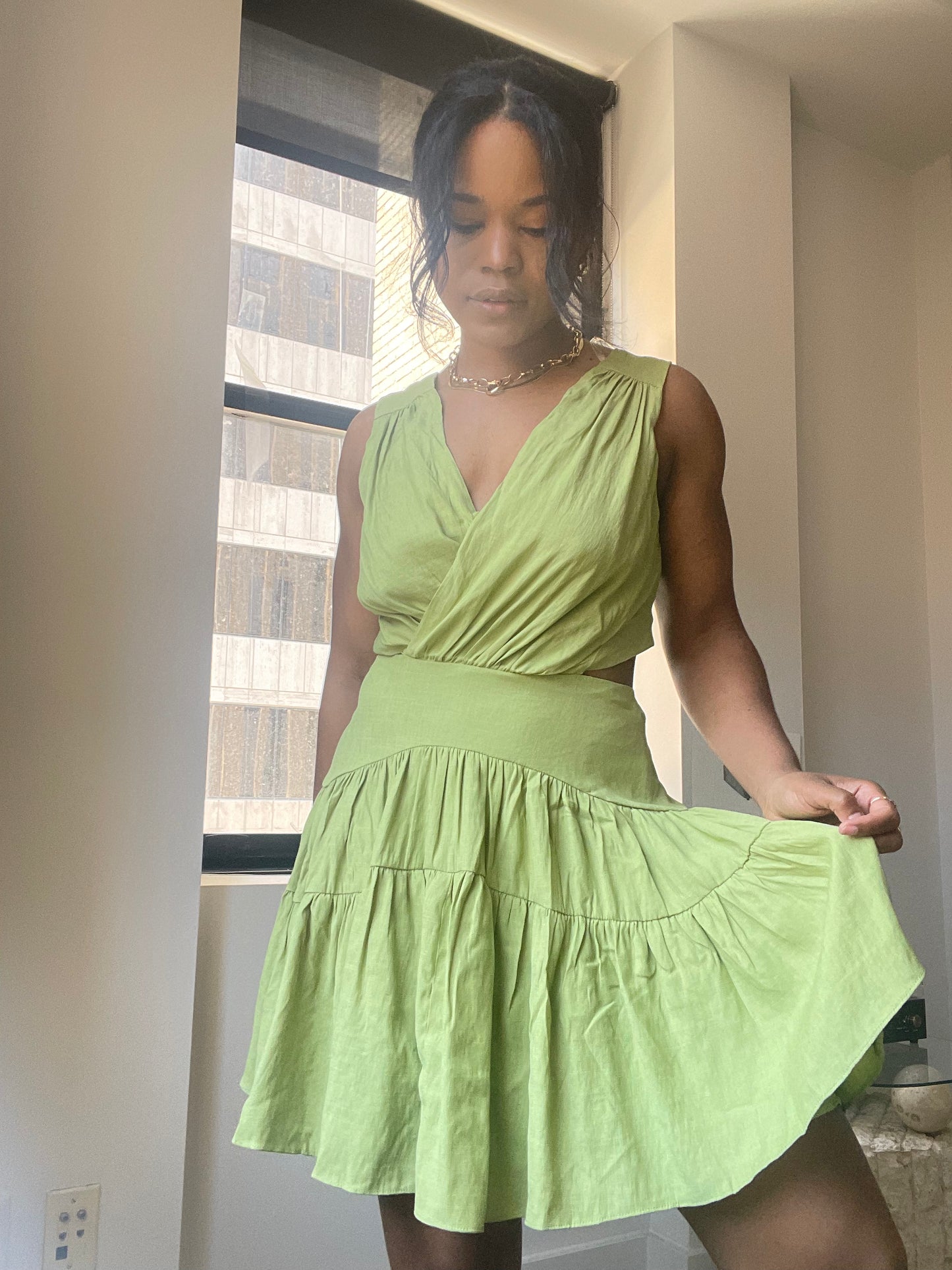 Deborah Wrap Front Open Back Mini Dress In Green
