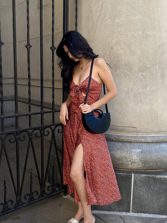 Claudia Open Front High Slit Midi Dress In Ruby