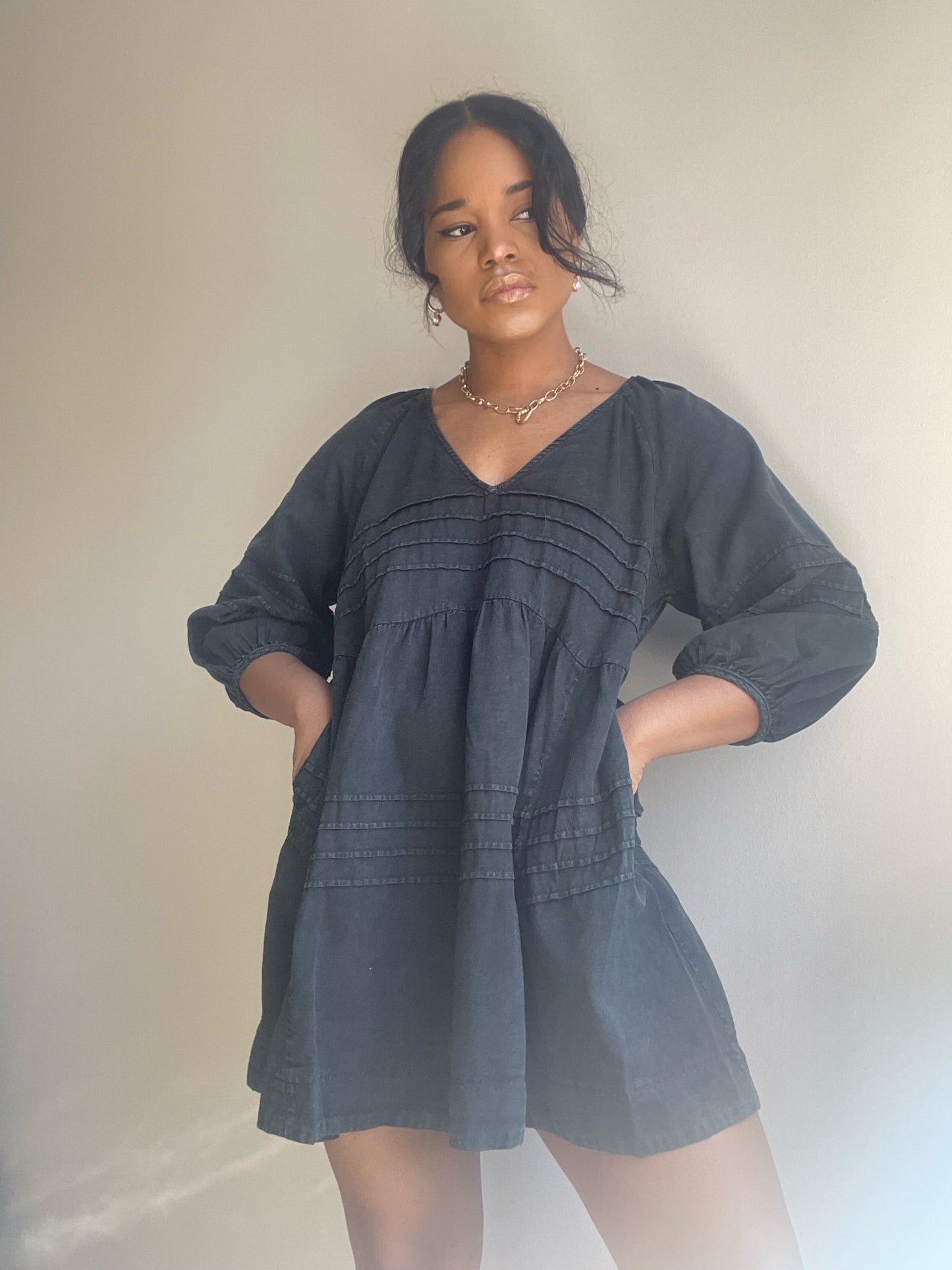 Taylor Cotton Tiered Dress In Acid Black