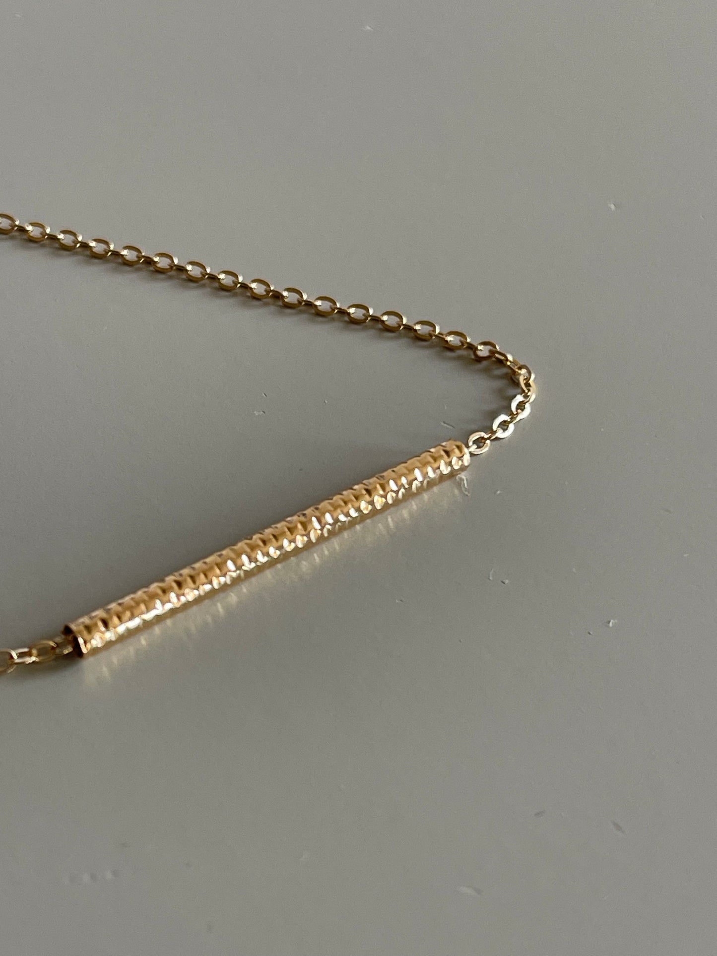 Single Hammered Tube Bar Necklace In Gold