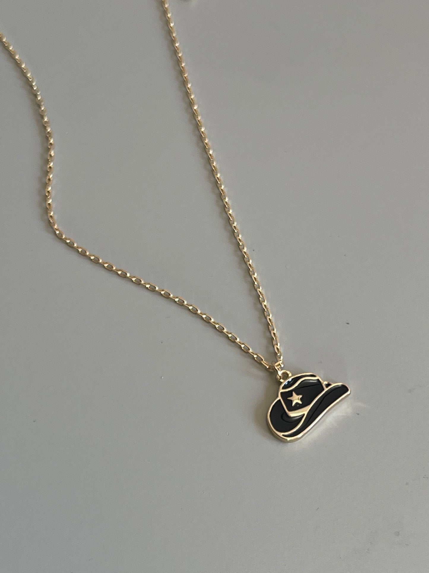 Cowboy Hat Charm Necklace In Black