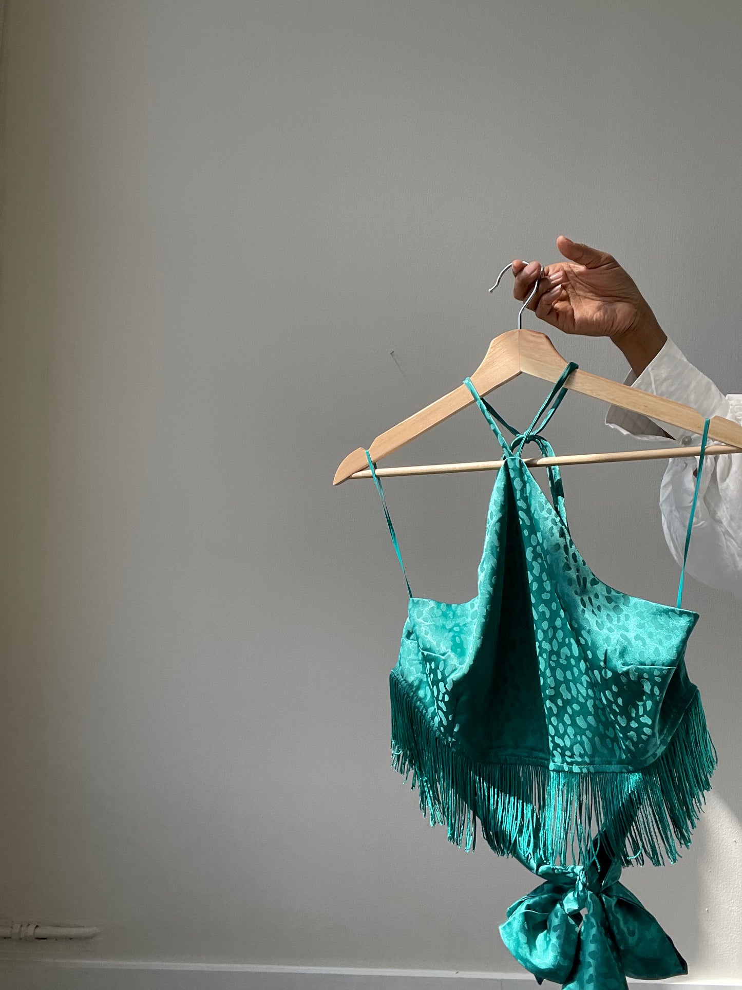 Margaret Fringe Halter Top In Kelly Green