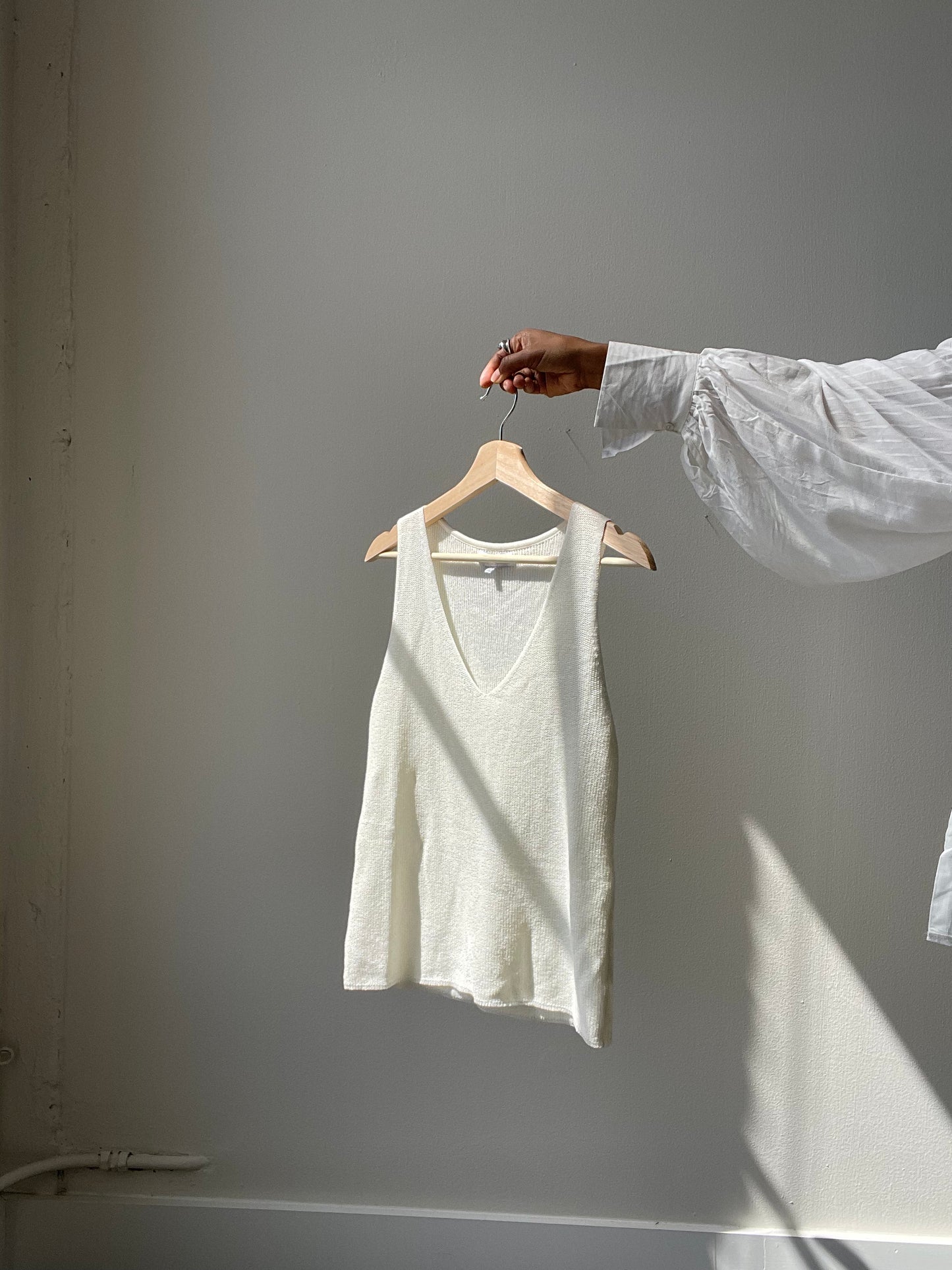 Sasha V Neck Loose Fit Tank In Ivory Cream