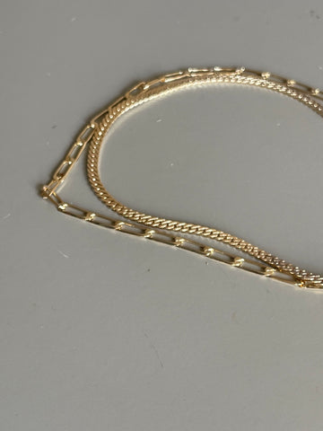 Classic Layered Link Chain & Flat Crum Necklace In Gold