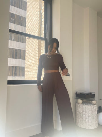 Emma Wide Leg Lounge Pants In Brown