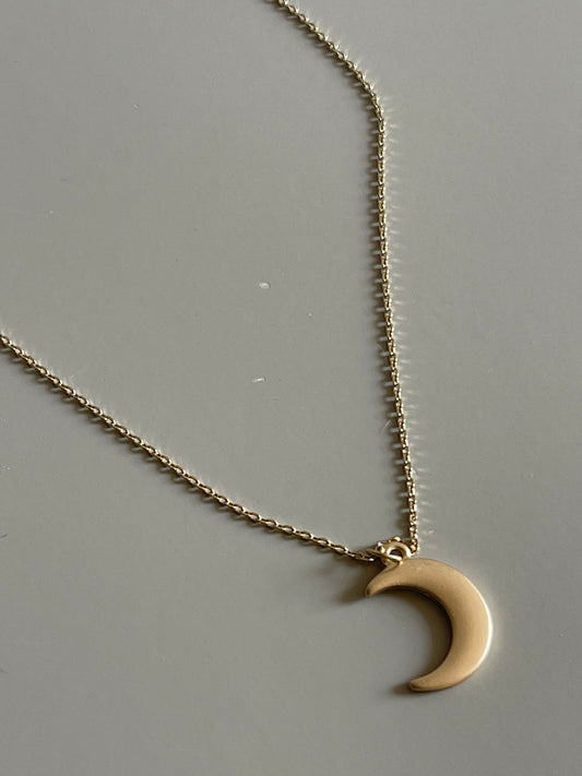 Single Charm Crescent Moon Necklace In Matte Gold