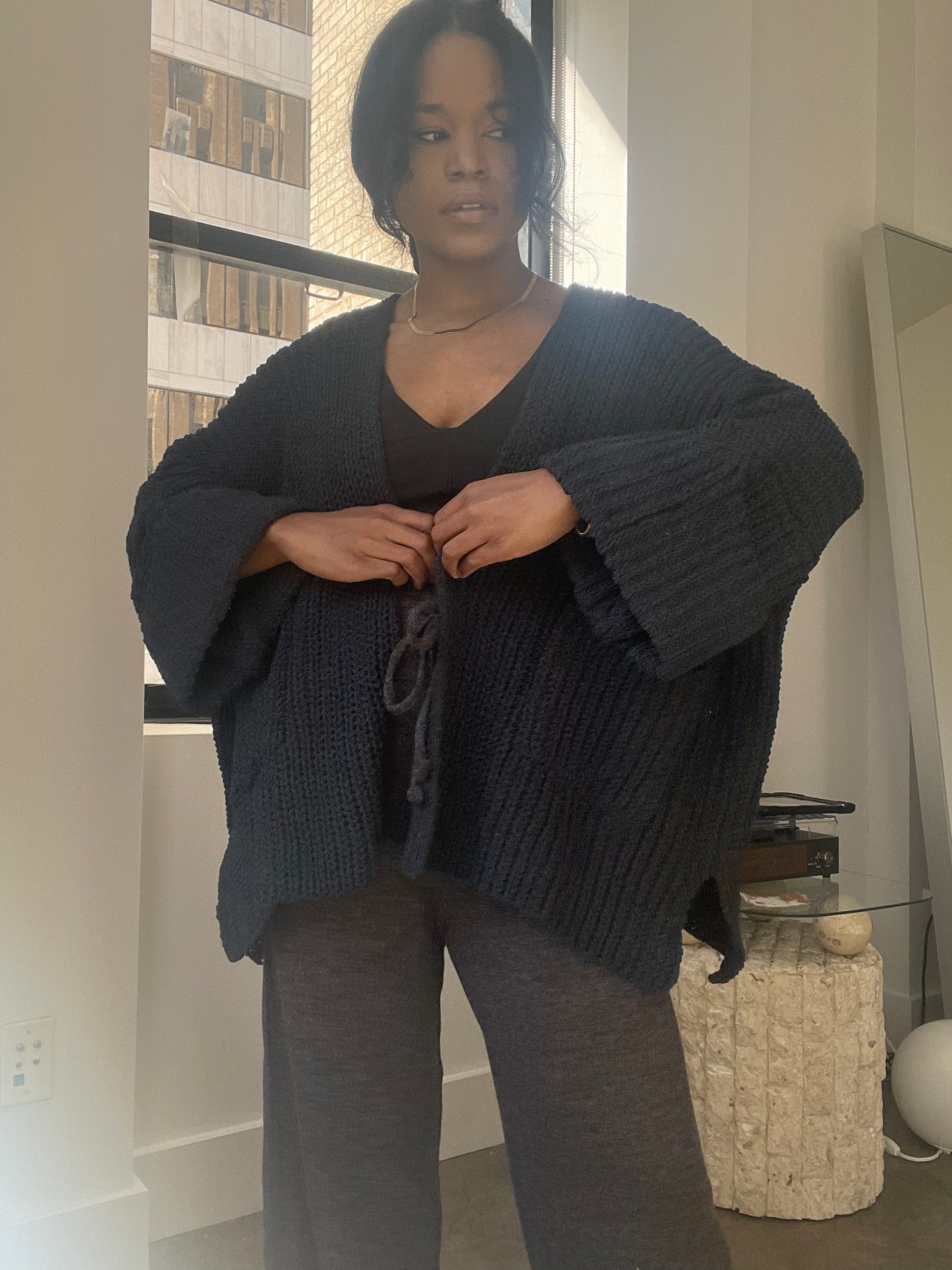 Paige Open Front Crop Chunky Knit Sweater In Midnight