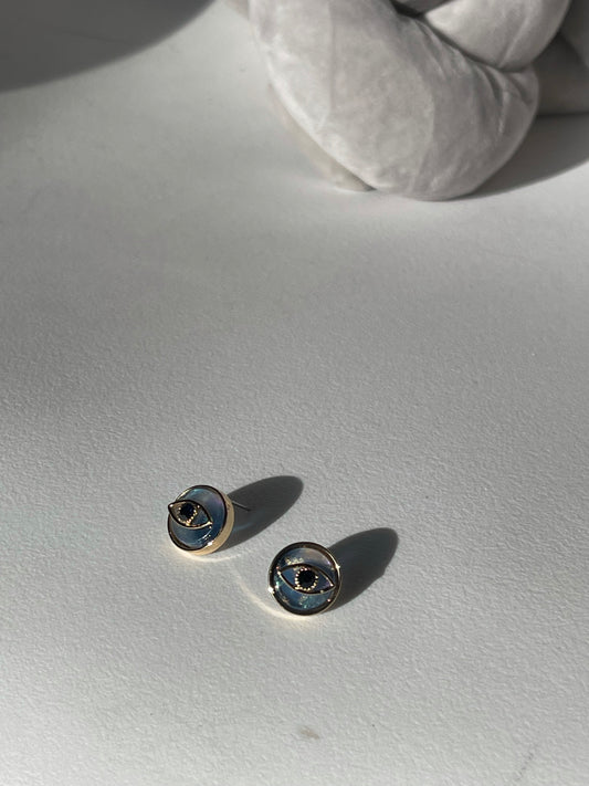 Dazed & Evil Eye Charm Stud Earring In Navy