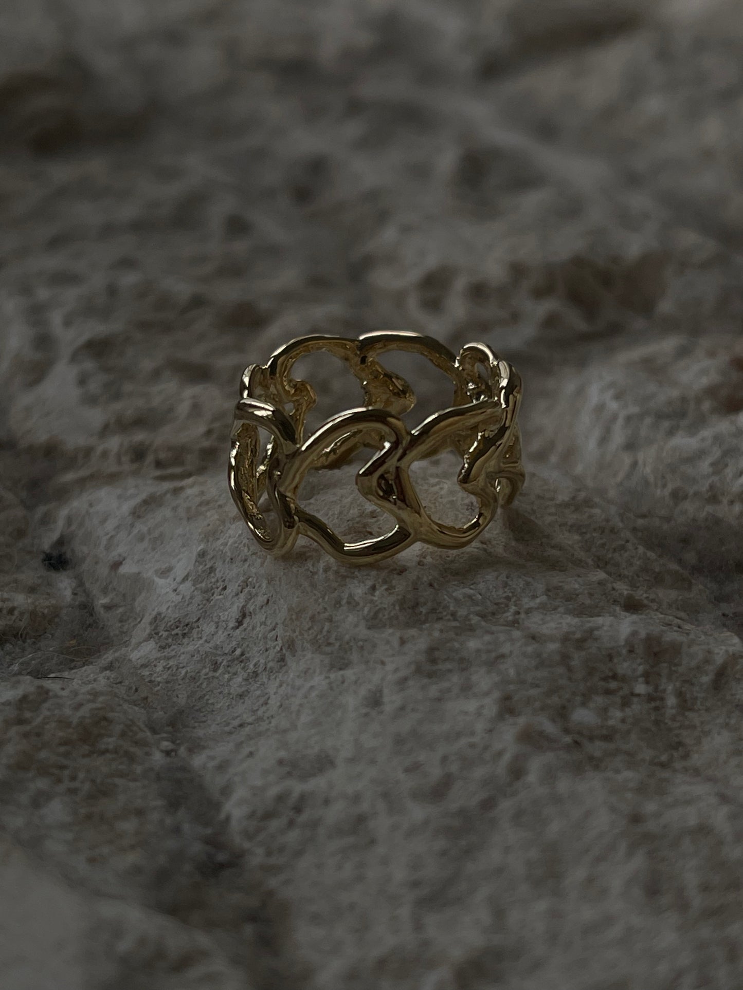 Organic Hollow Heart Band Ring In Gold