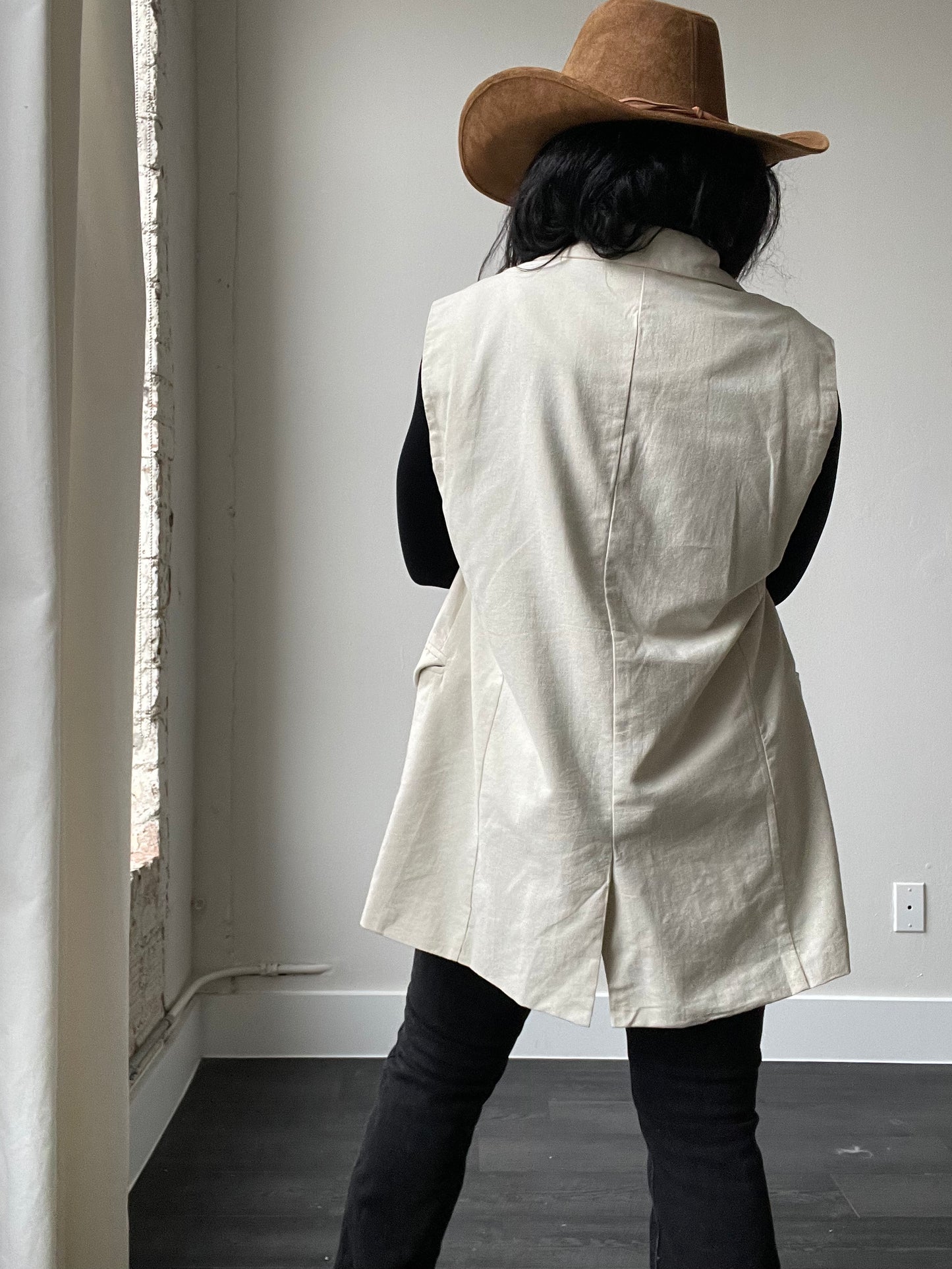 Haley Cotton Oversized Blazer Vest In Natural