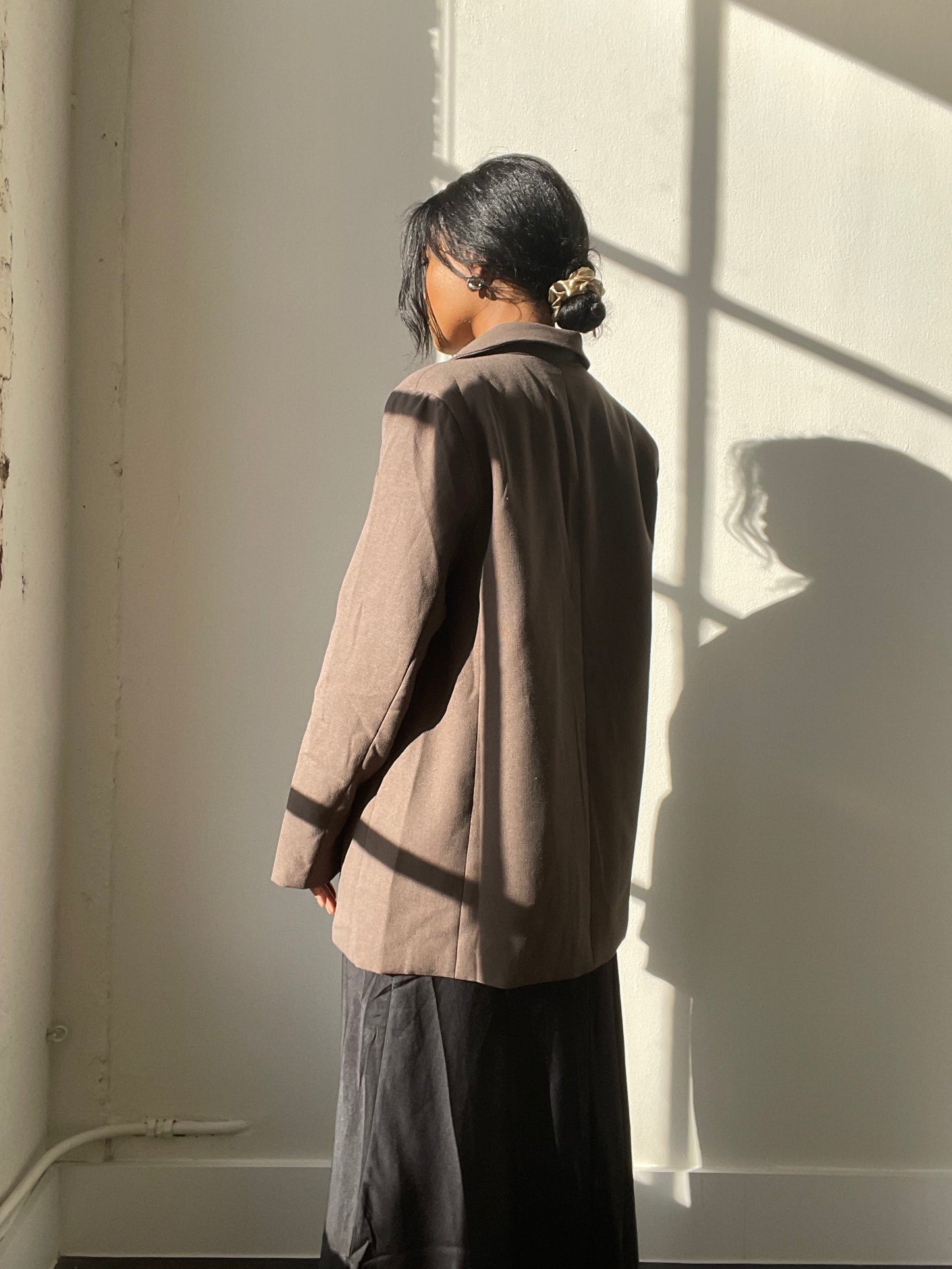 Grant 80s Style Oversized Blazer In Olive Brown