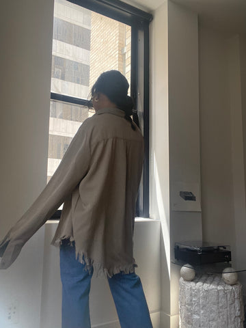Jules Western Fringe Button Down In Olive