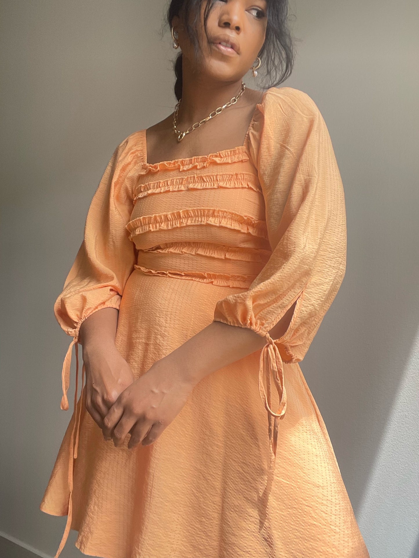 Shelley Ruffle Mini Dress In Tangerine