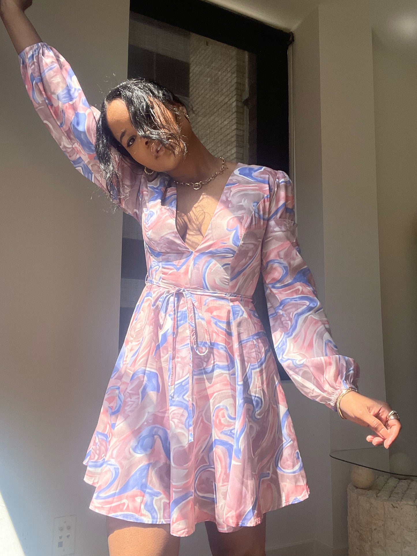 River Long Sleeve Mini In Bubble Gum