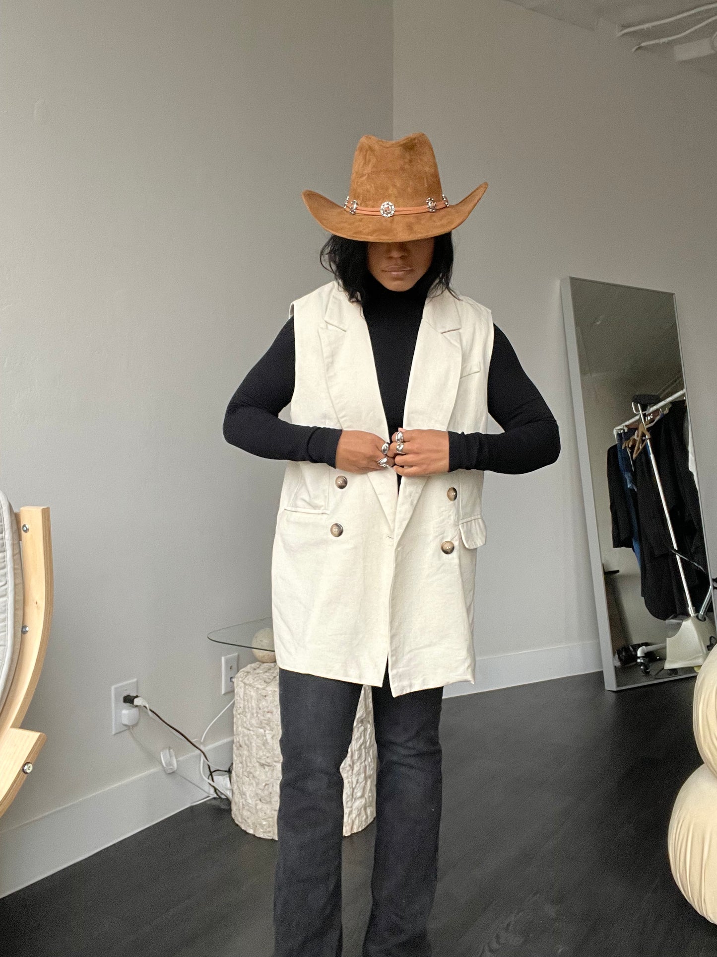 Haley Cotton Oversized Blazer Vest In Natural