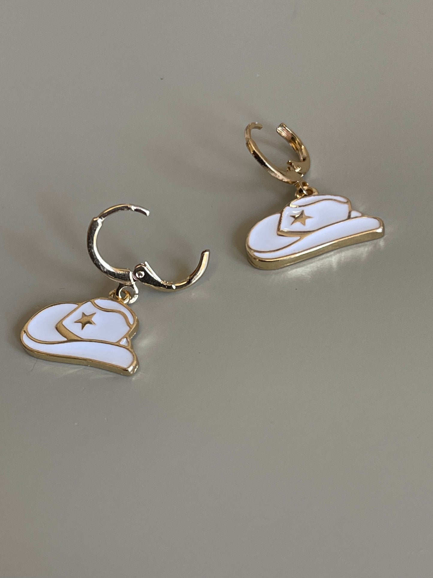 Cowgirl Hat Drop Earring In White