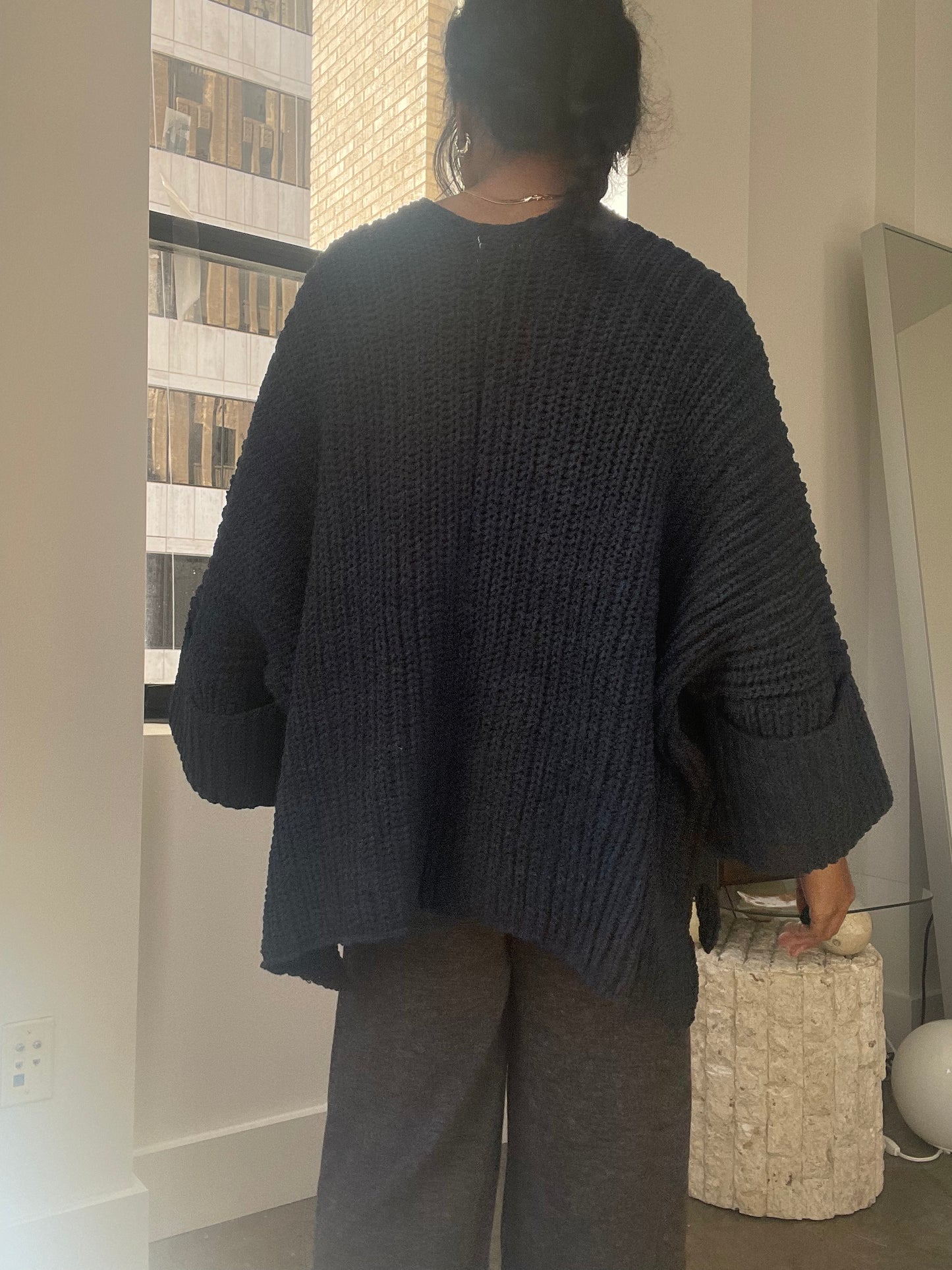 Paige Open Front Crop Chunky Knit Sweater In Midnight