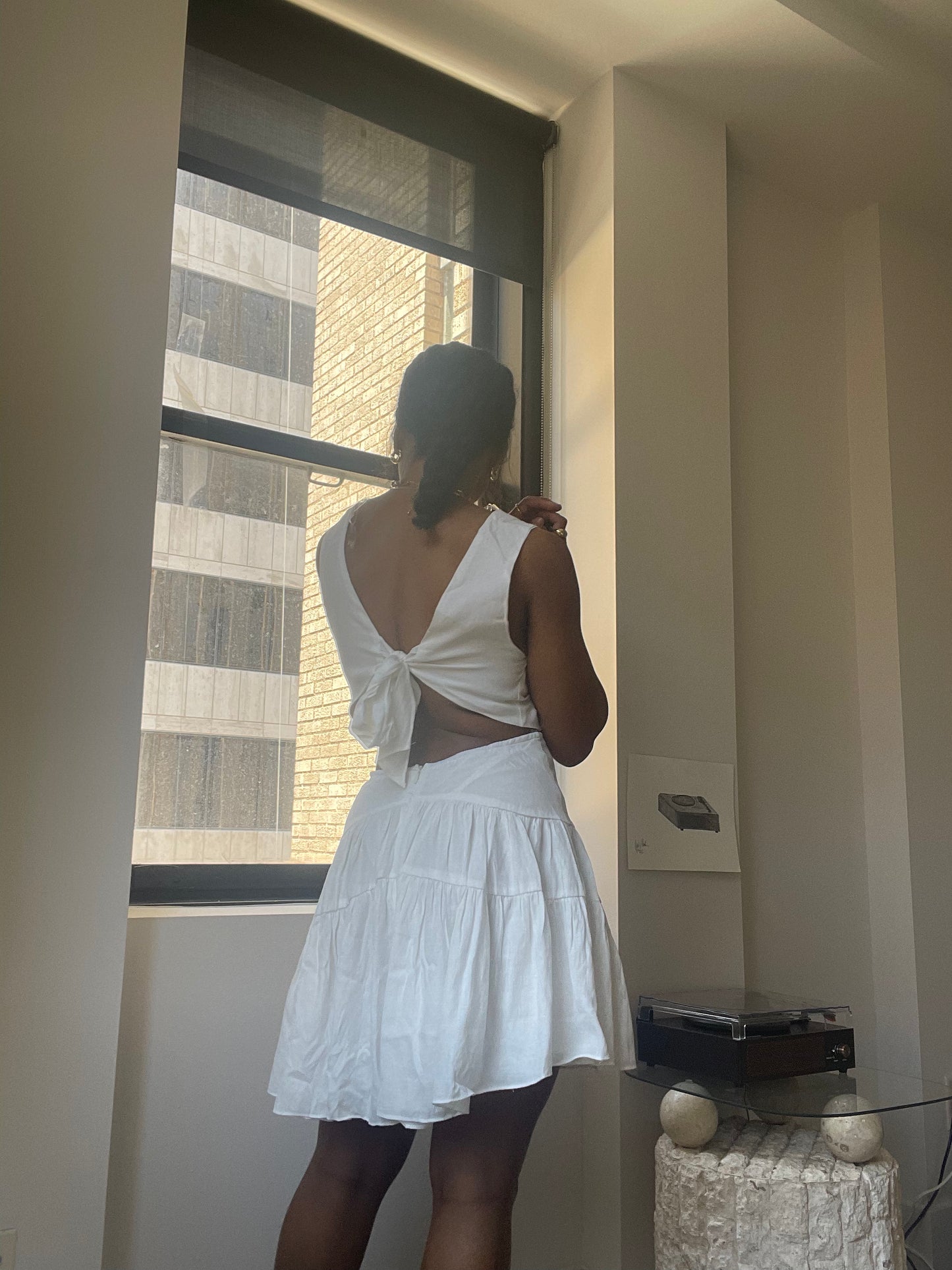 Deborah Wrap Front Open Back Mini Dress In White