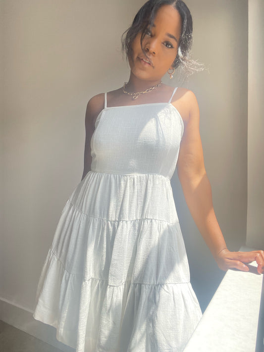 Hansel Linen Open-Back Mini Dress In White