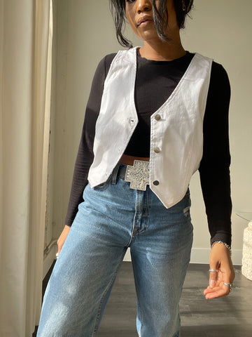 Taylor Cotton Denim Button Classic Cowgirl Vest In White