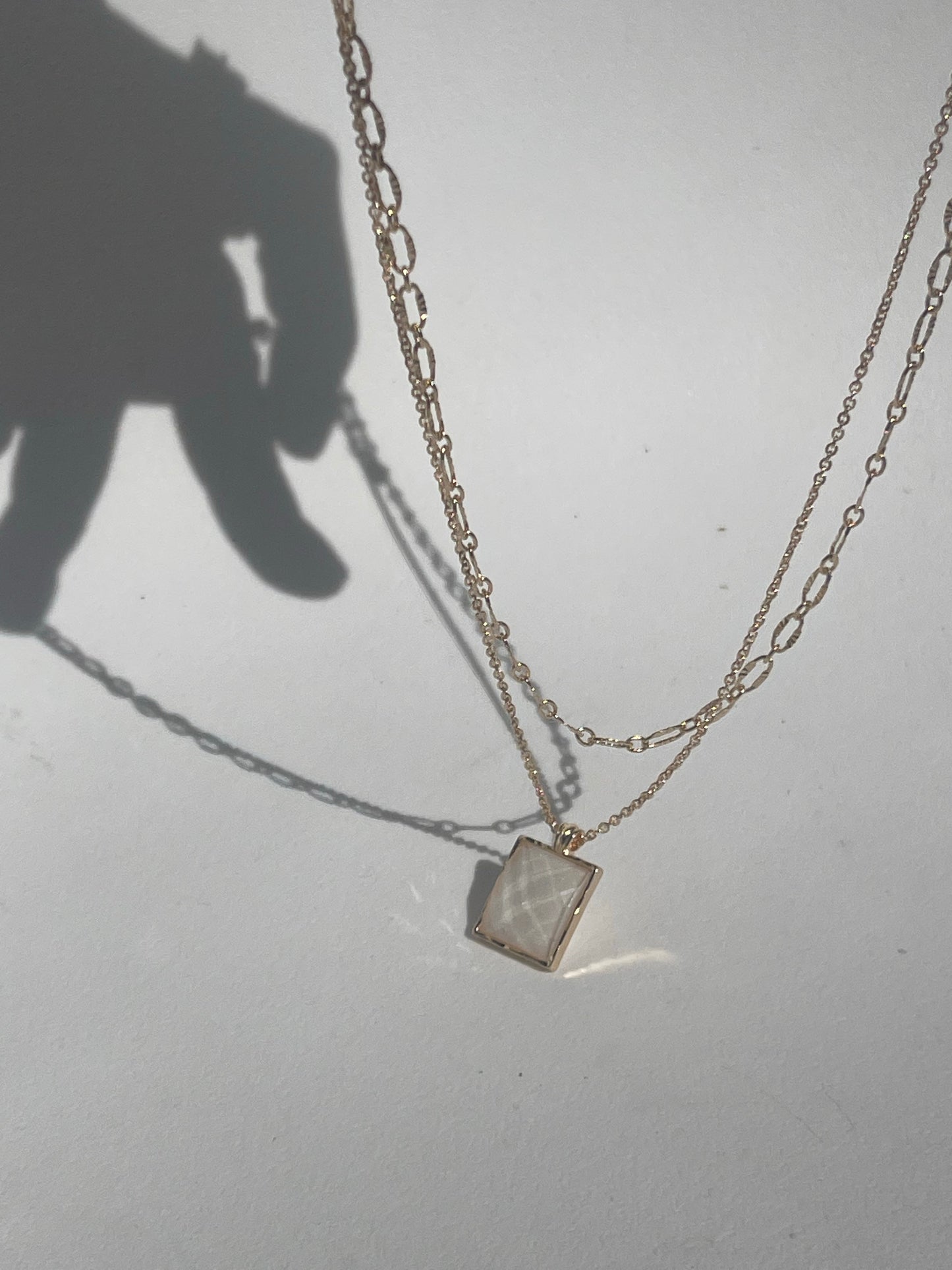 Diane Square Drop Layered Necklace In Cream & Gold