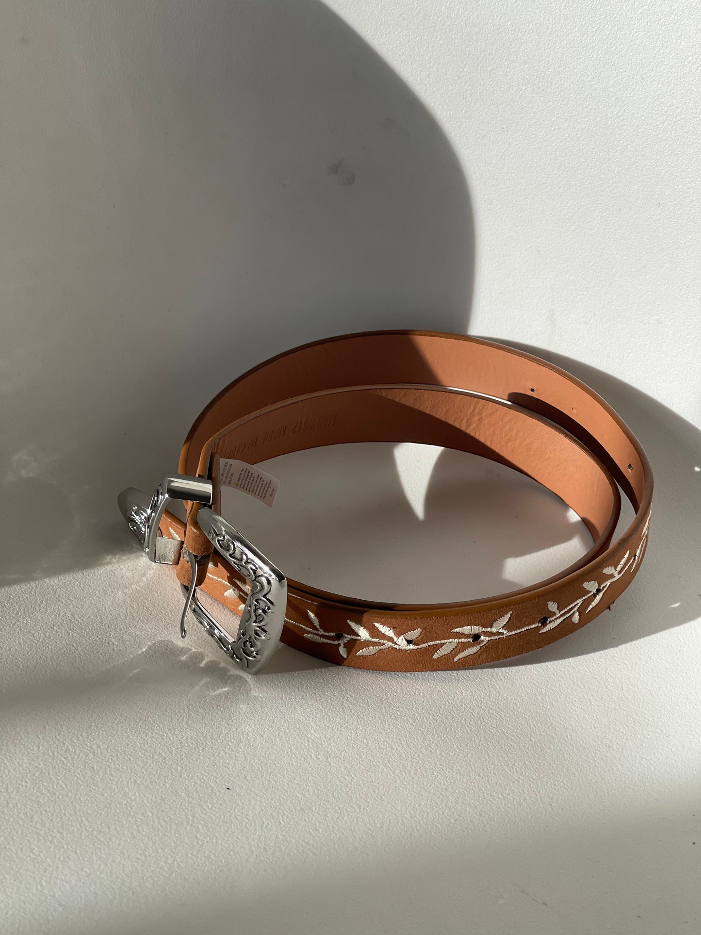 Caroline Western Velvet Floral Embroidery Belt In Brown Silver