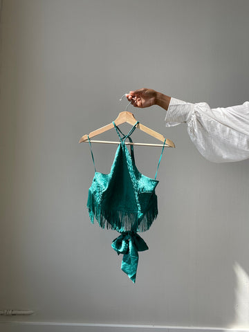 Margaret Fringe Halter Top In Kelly Green