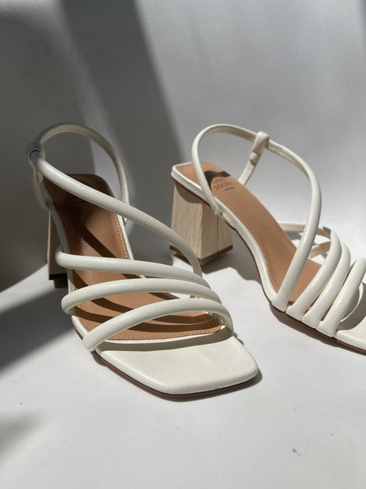 Ashley Wooden Heel Strap Sandal In White