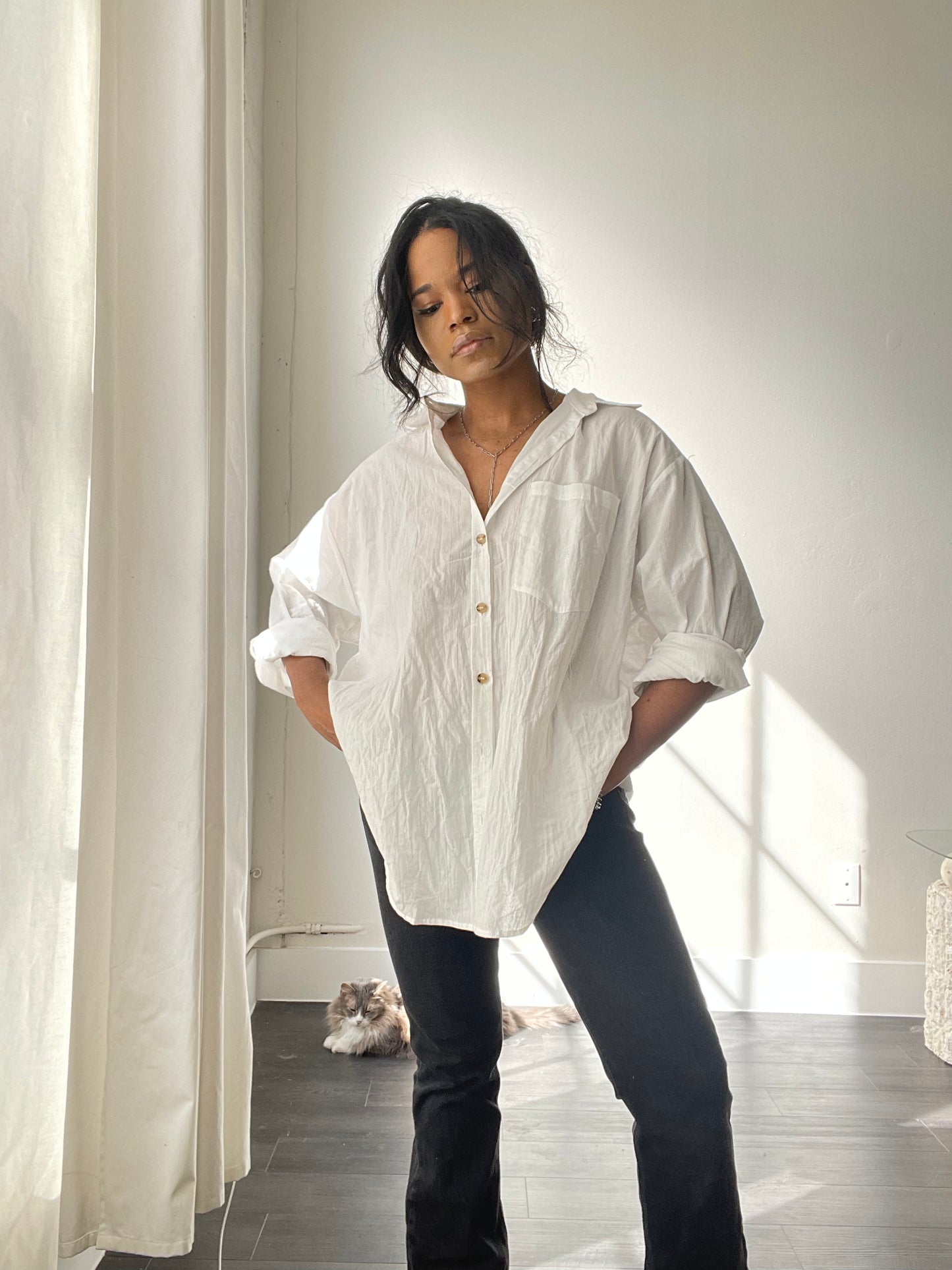 Chase Cotton Oversized Button Down In White