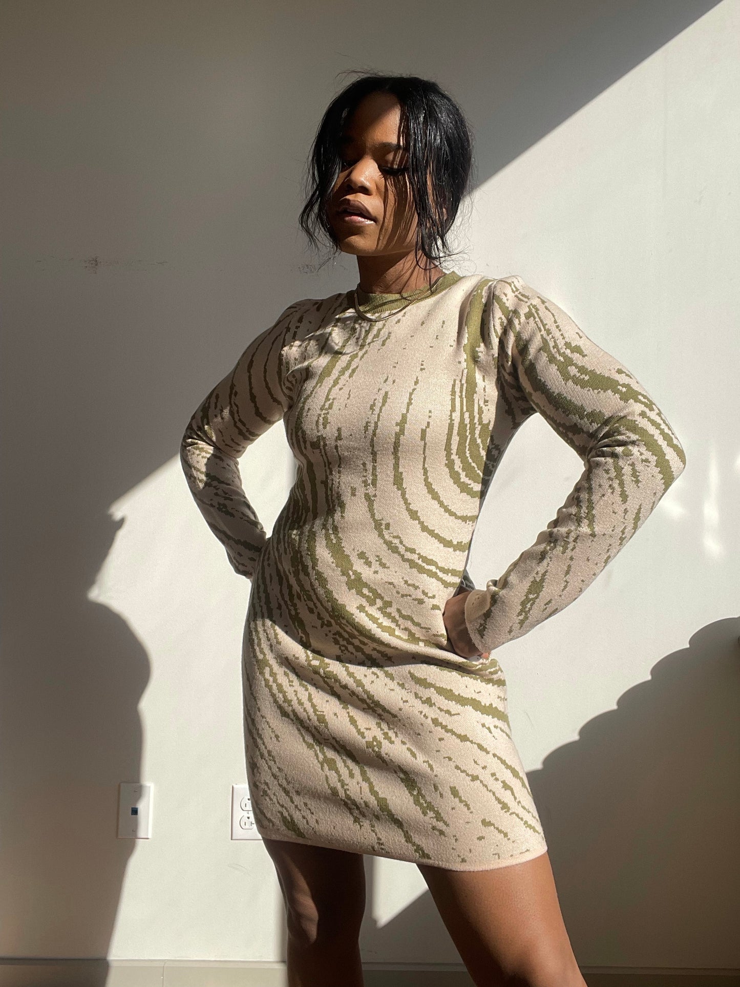 Elsa Long Sleeve Sweater Dress In Sage