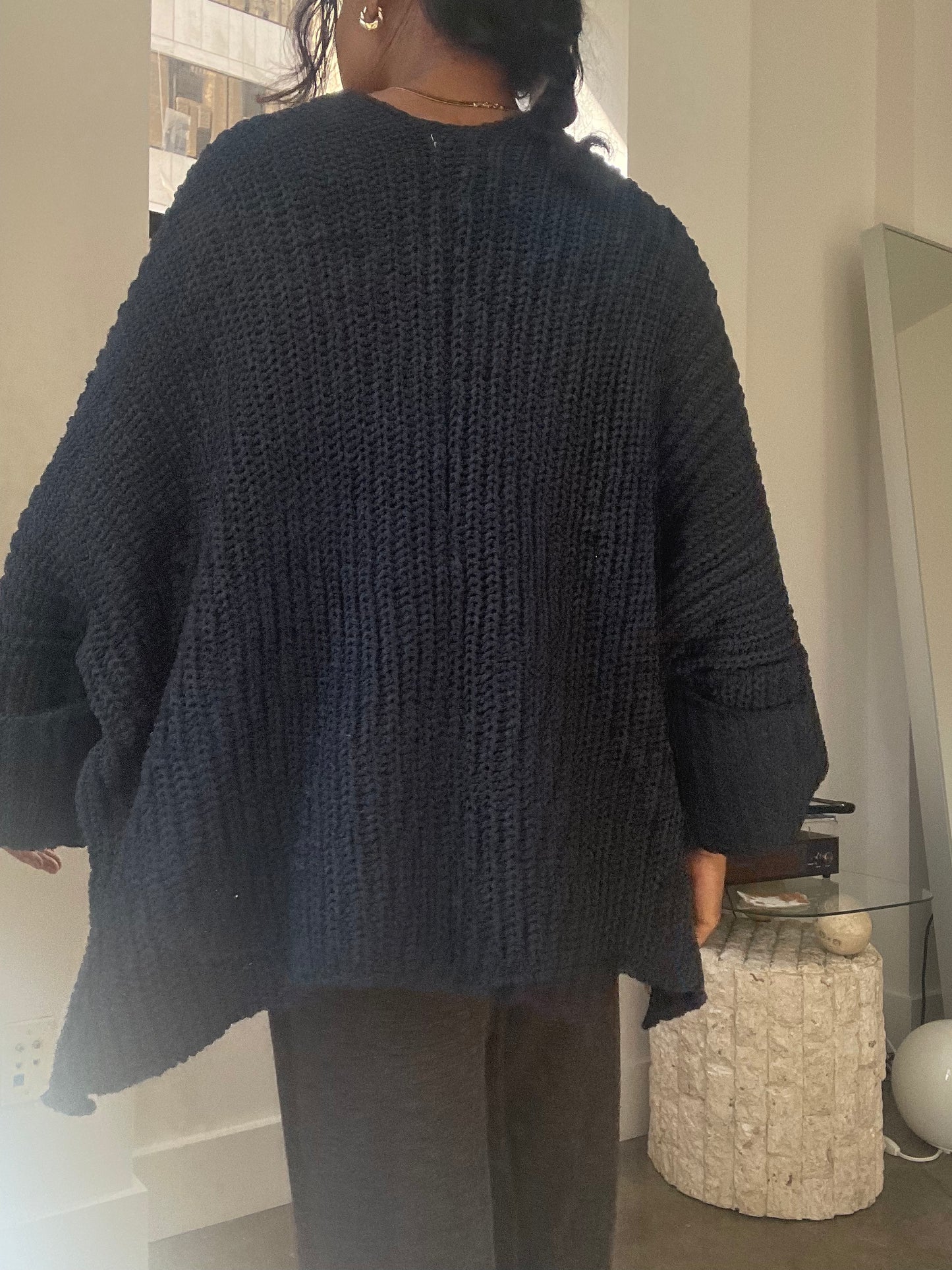 Paige Open Front Crop Chunky Knit Sweater In Midnight