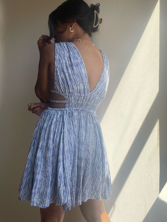 Maryland Open Side & Back Mini Dress In Tribal Blue