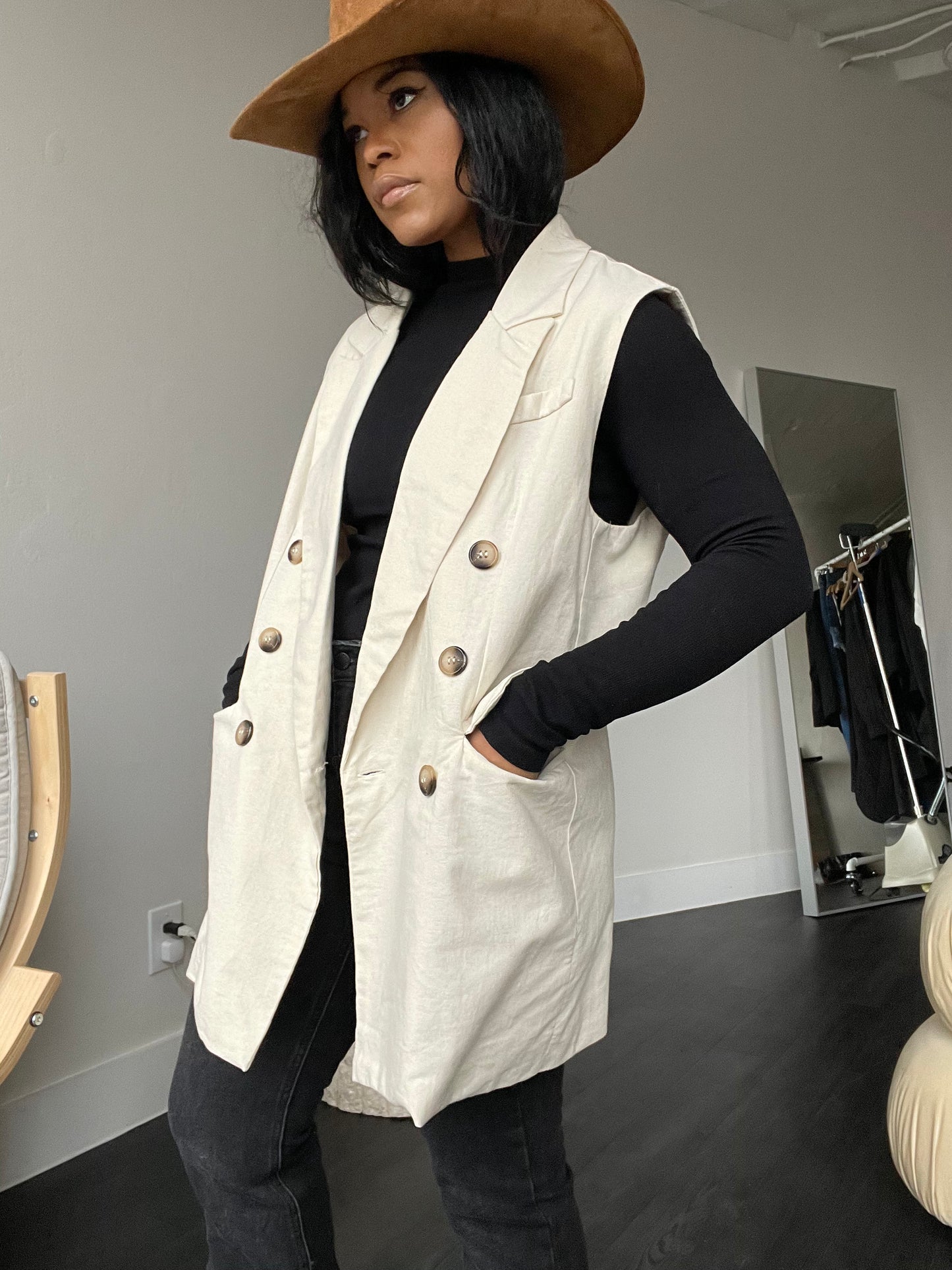 Haley Cotton Oversized Blazer Vest In Natural