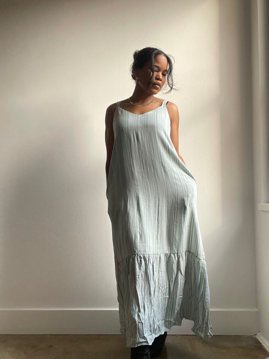 Lada Strap Tie Stripe Maxi Dress In Sage